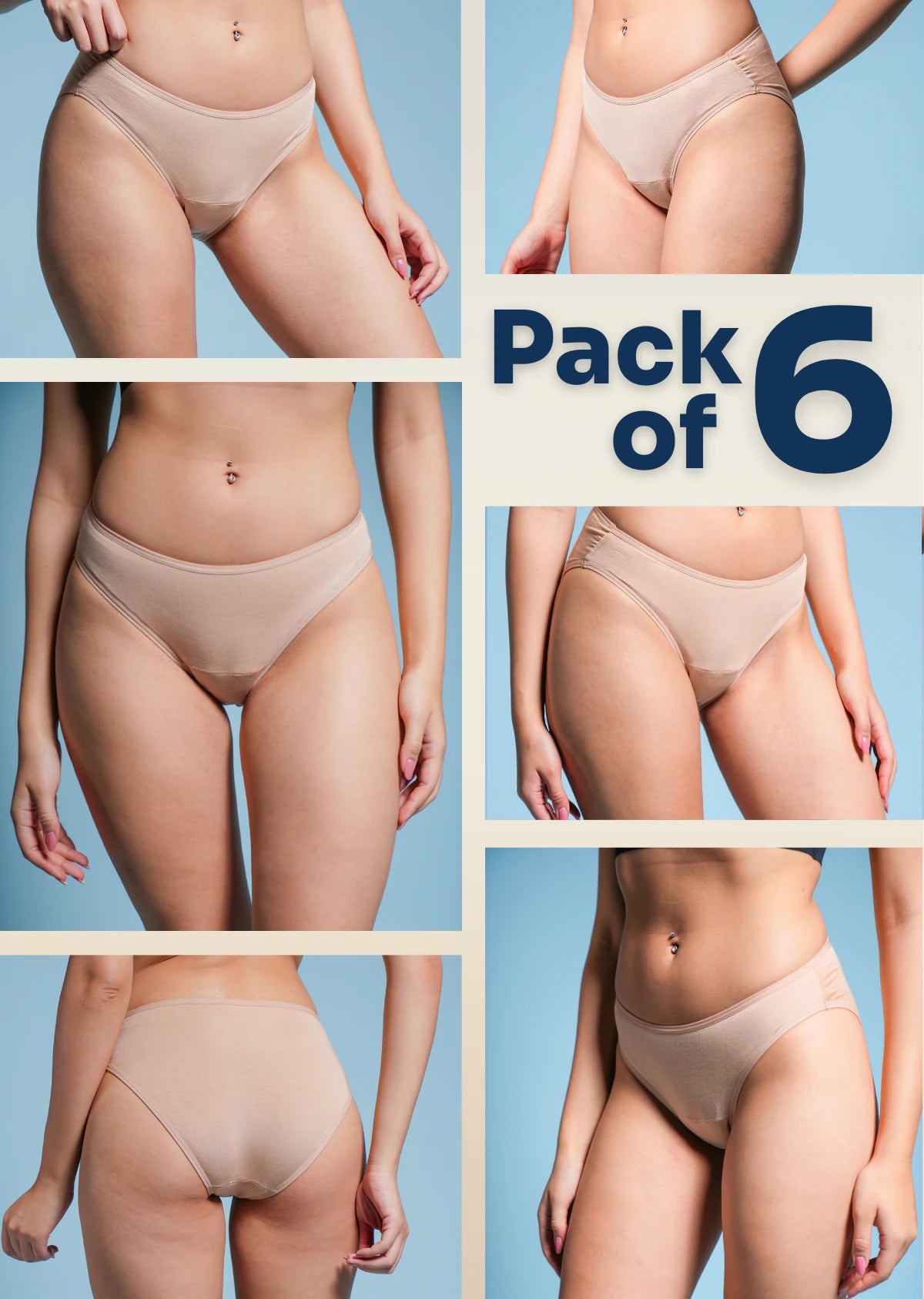 6 Pack - Beige Low-waist Absorbent Underwear