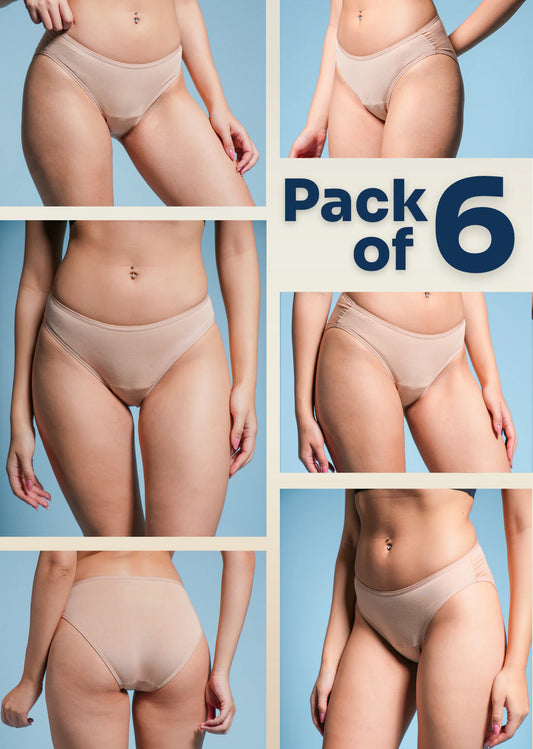 6 Pack - Beige Low-waist Absorbent Underwear