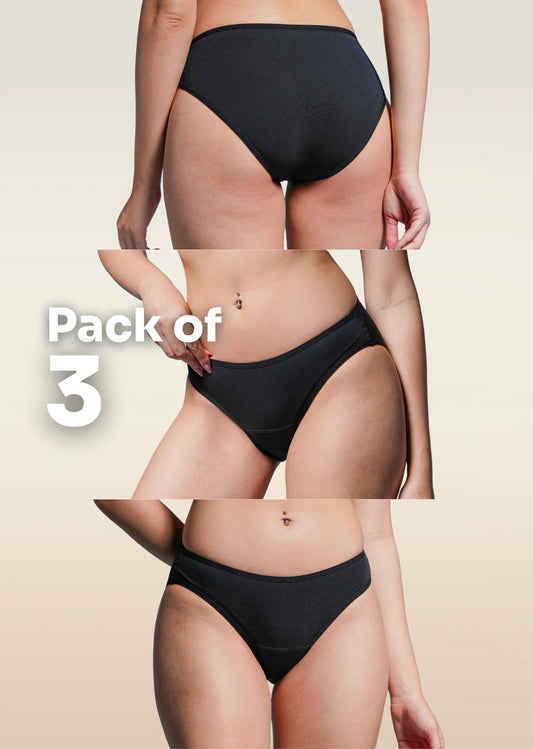 3 Pack - Black Low-waist Absorbent Underwear