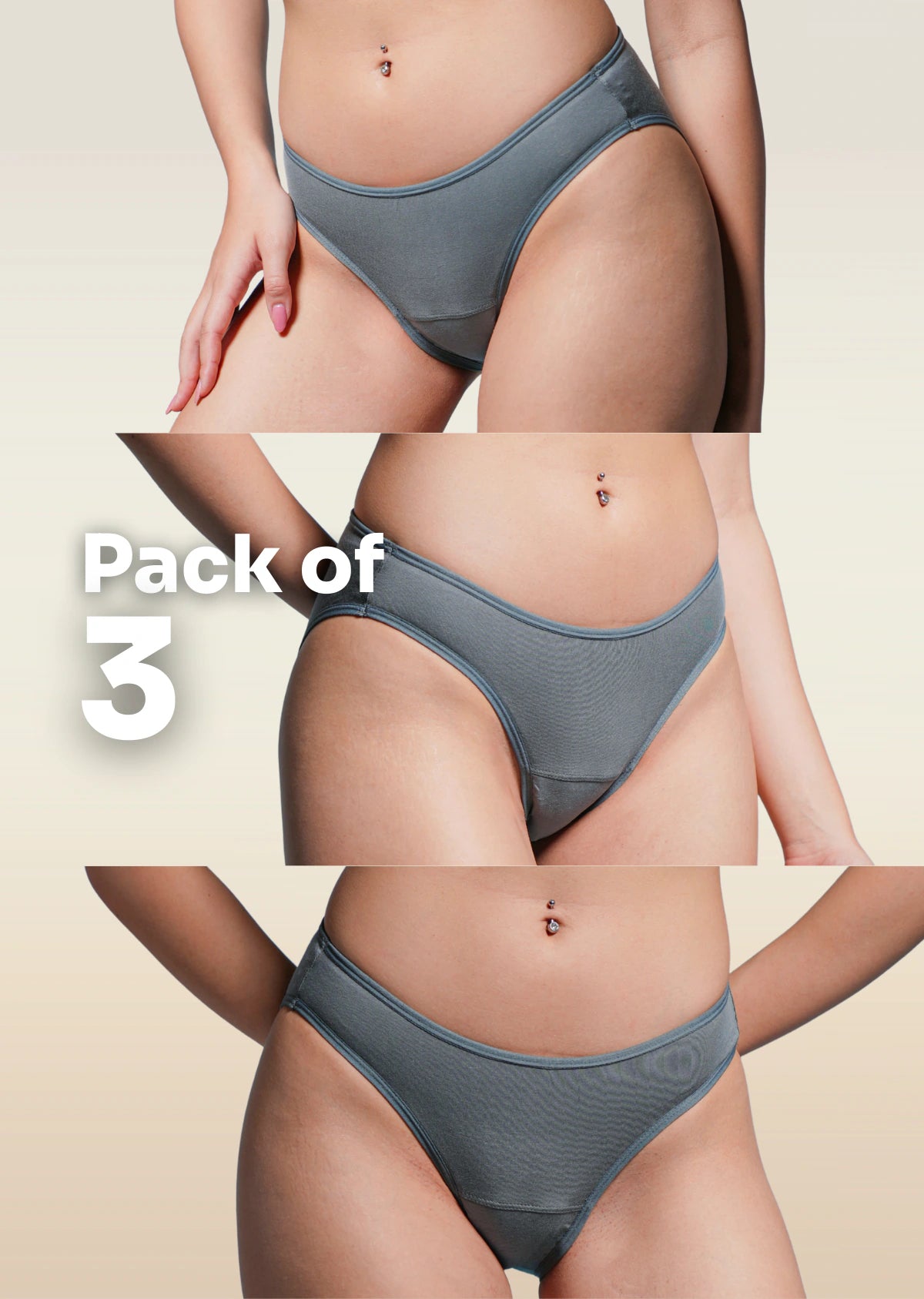 3 Pack - Grey Low-waist Absorbent Underwear