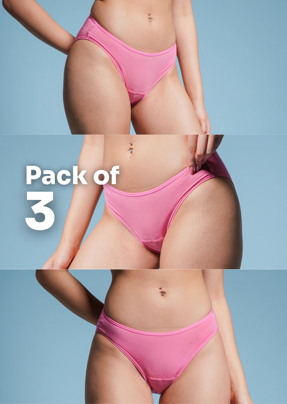 3 Pack - Pink Low-waist Absorbent Underwear