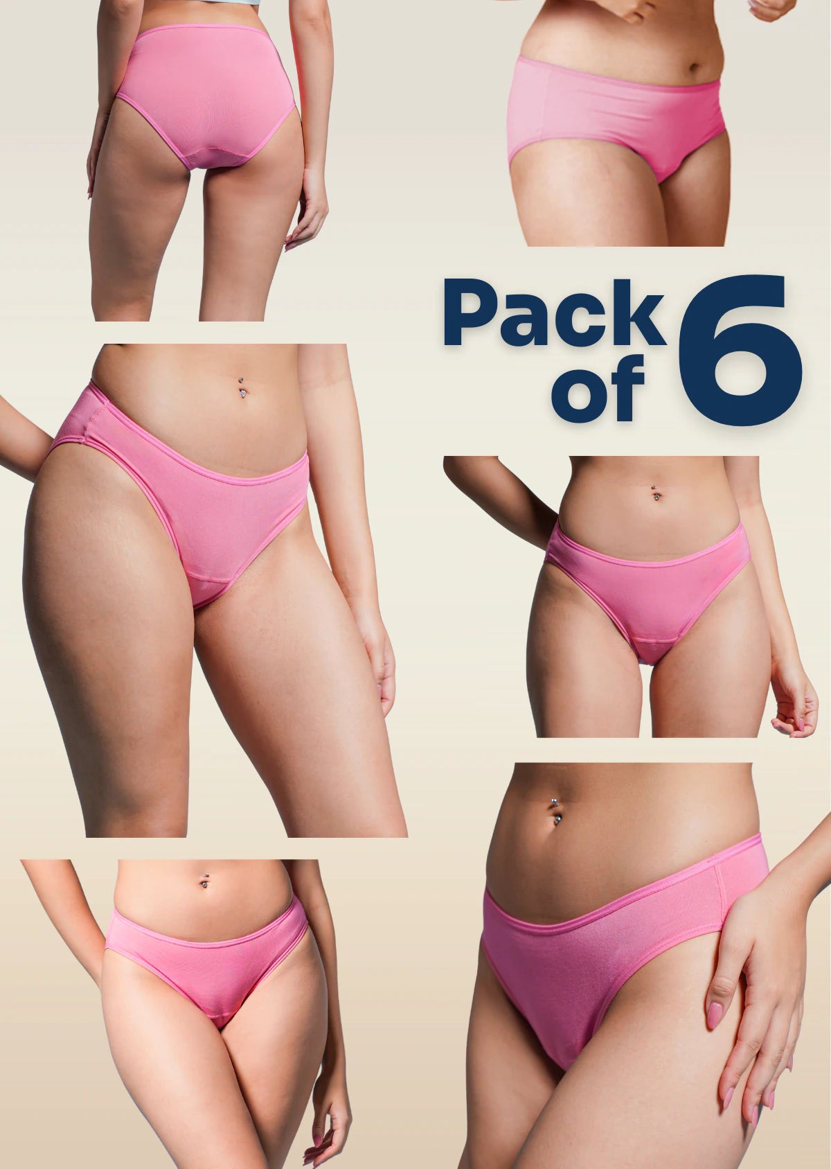 6 Pack - Pink Low-waist Absorbent Underwear