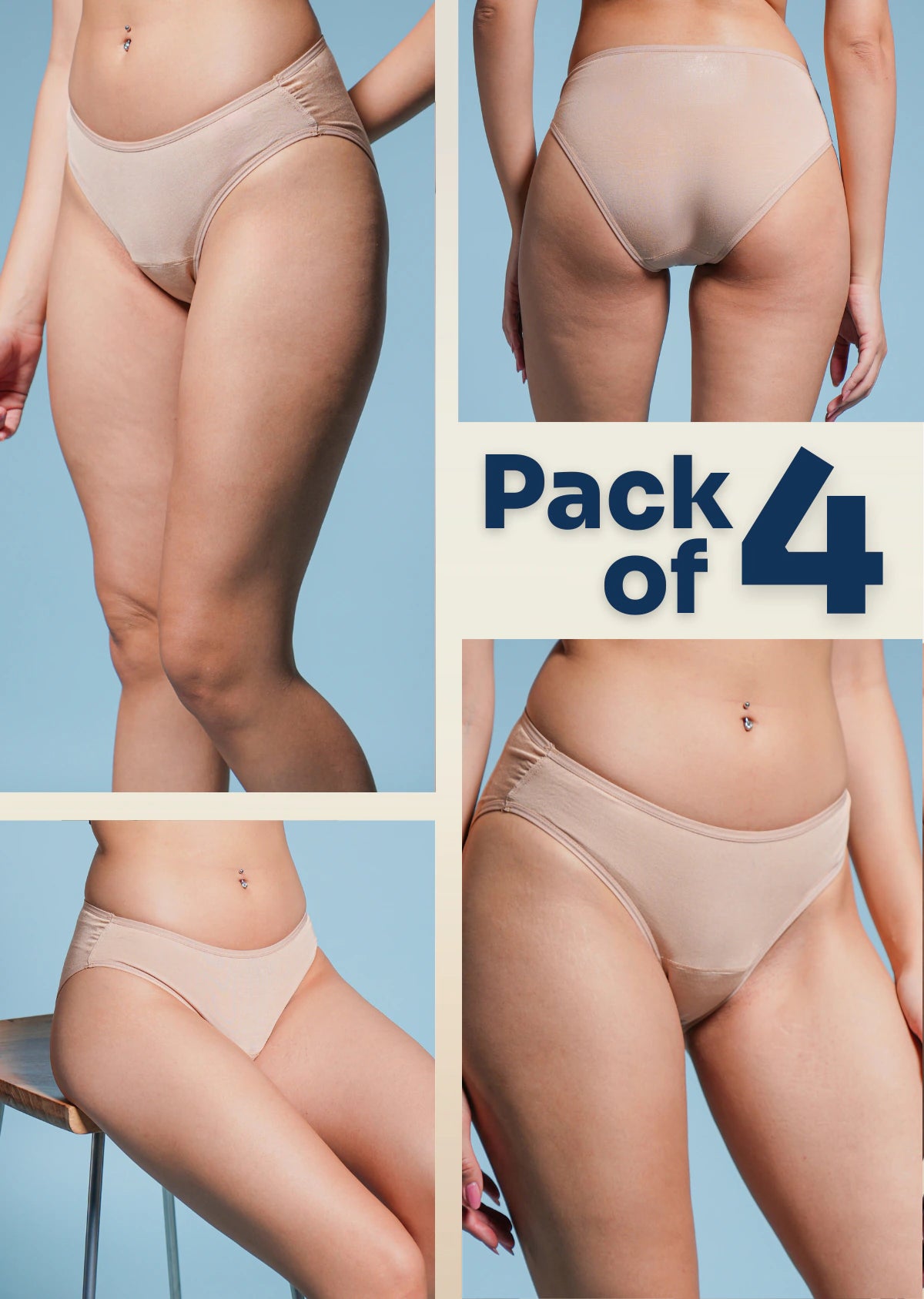 4 Pack - Beige Low-waist Absorbent Underwear