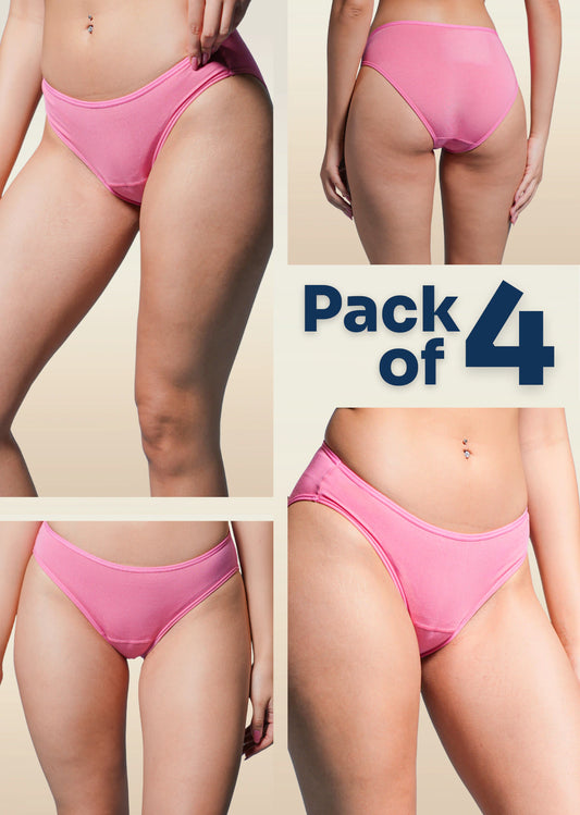 4 Pack - Pink Low-waist Absorbent Underwear
