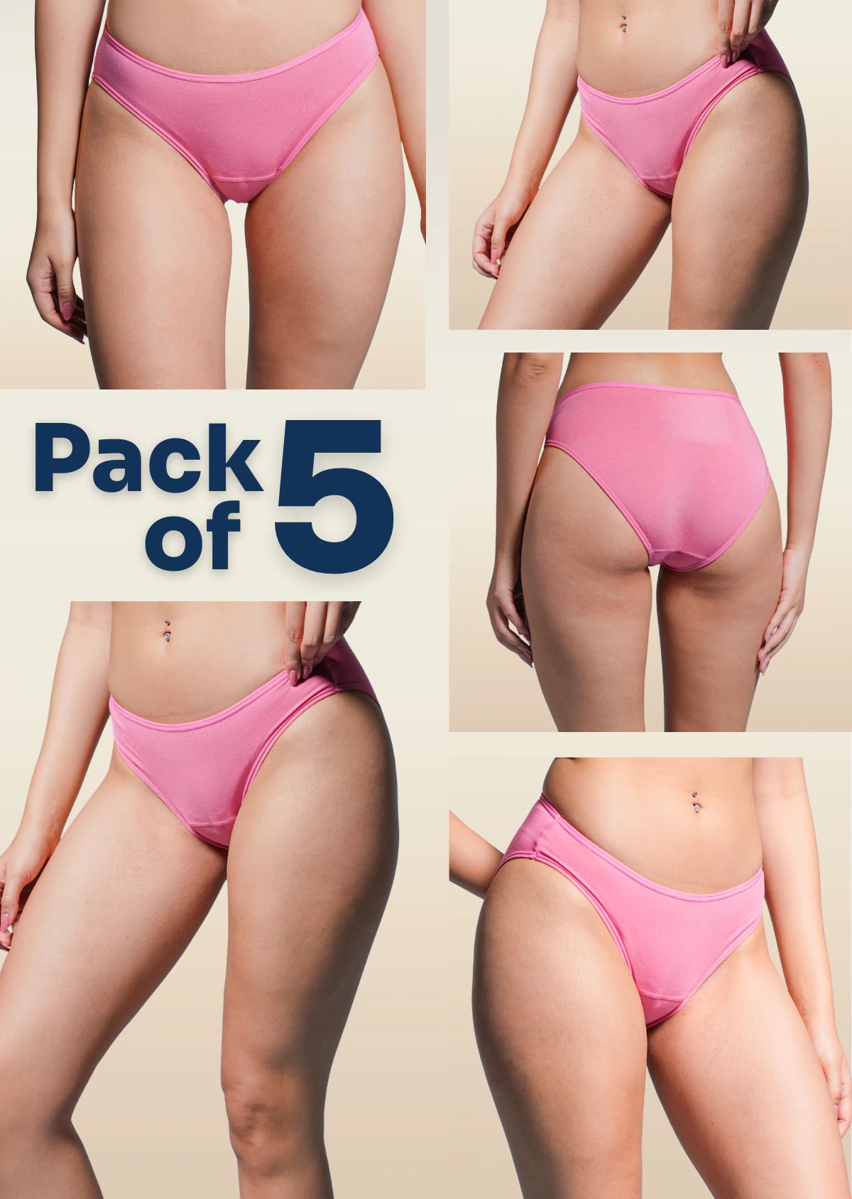 5 Pack - Pink Low-waist Absorbent Underwear
