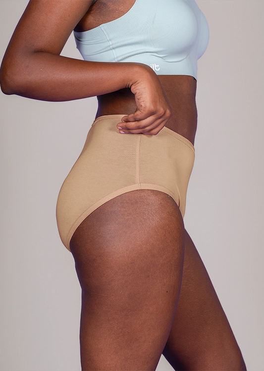 2 Pack - Beige High-waist Cotton Absorbent Underwear
