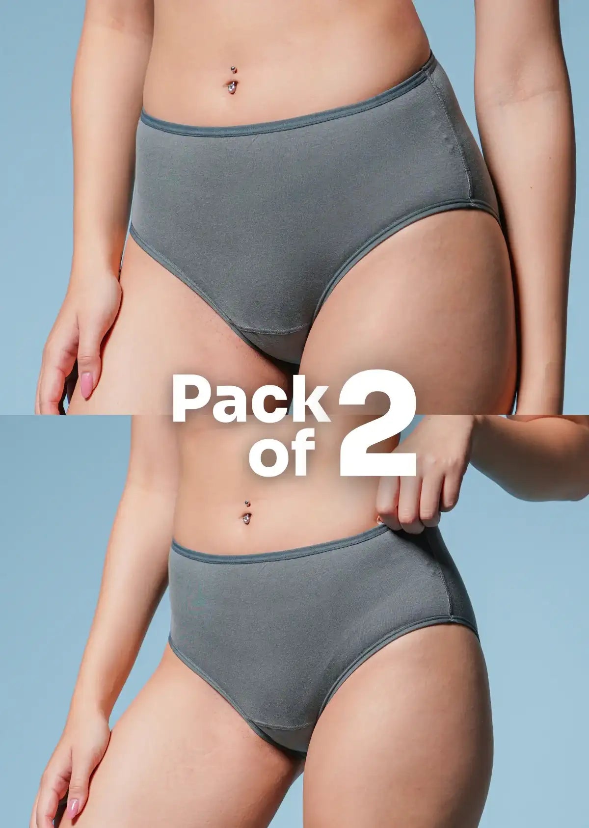 2 Pack - Grey Mid-waist Absorbent Underwear