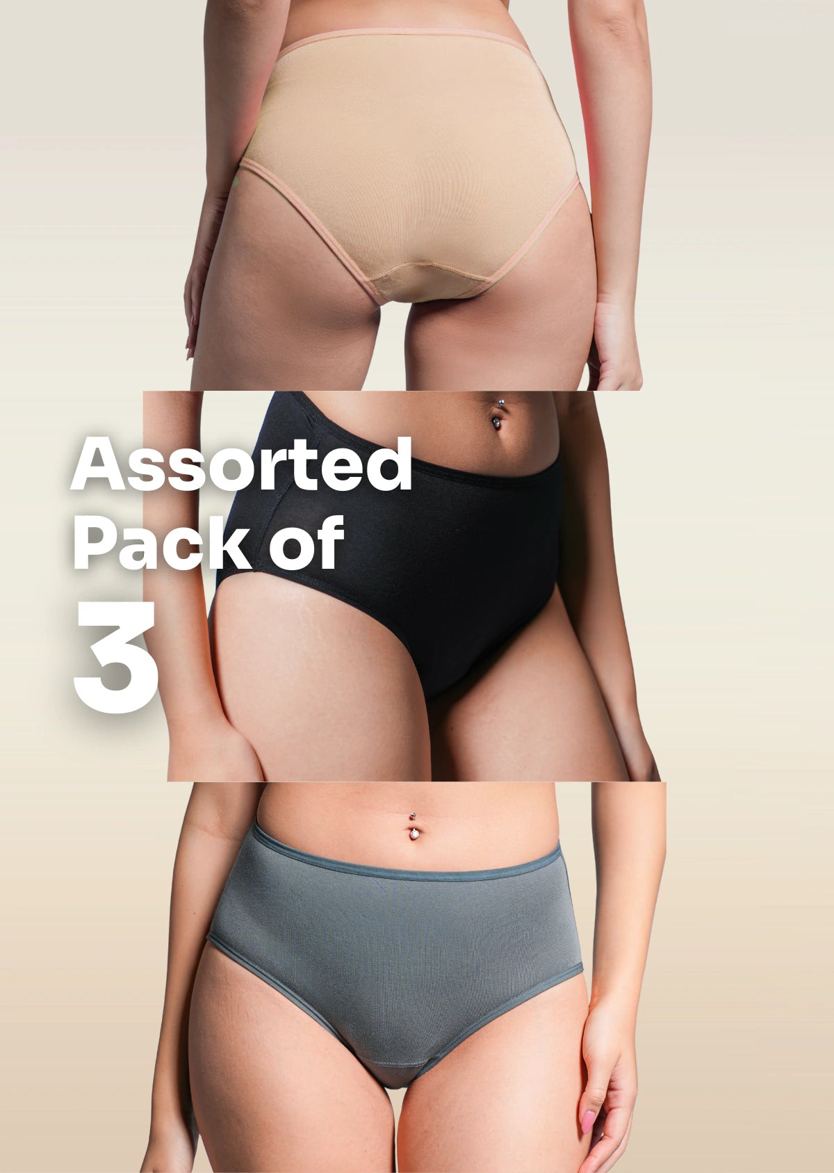 Assorted 3 Pack - Mid-waist Absorbent Underwear