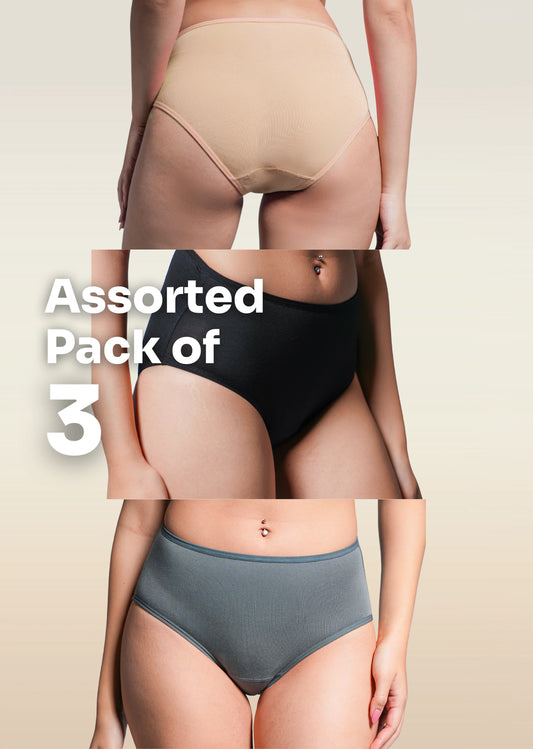 Assorted 3 Pack - Mid-waist Absorbent Underwear