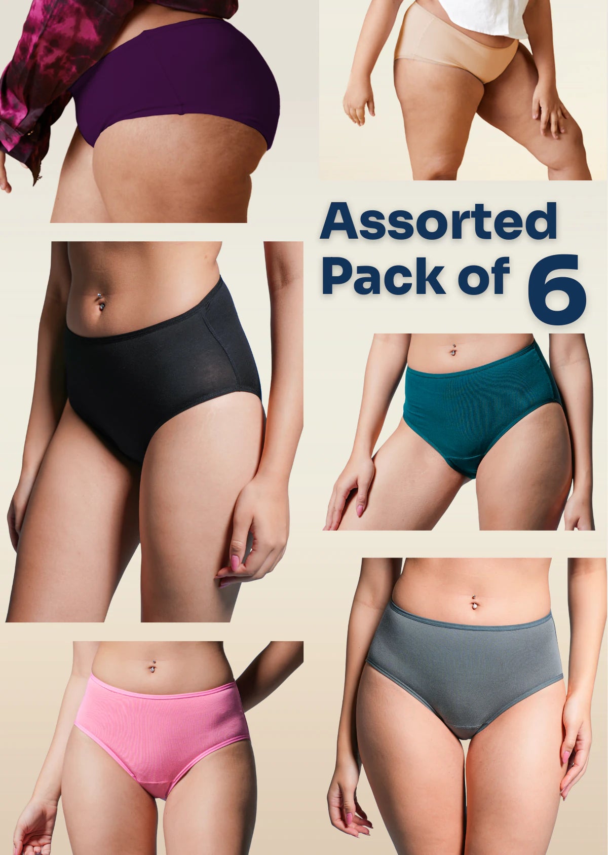 Assorted 6 Pack - Mid-waist Absorbent Underwear