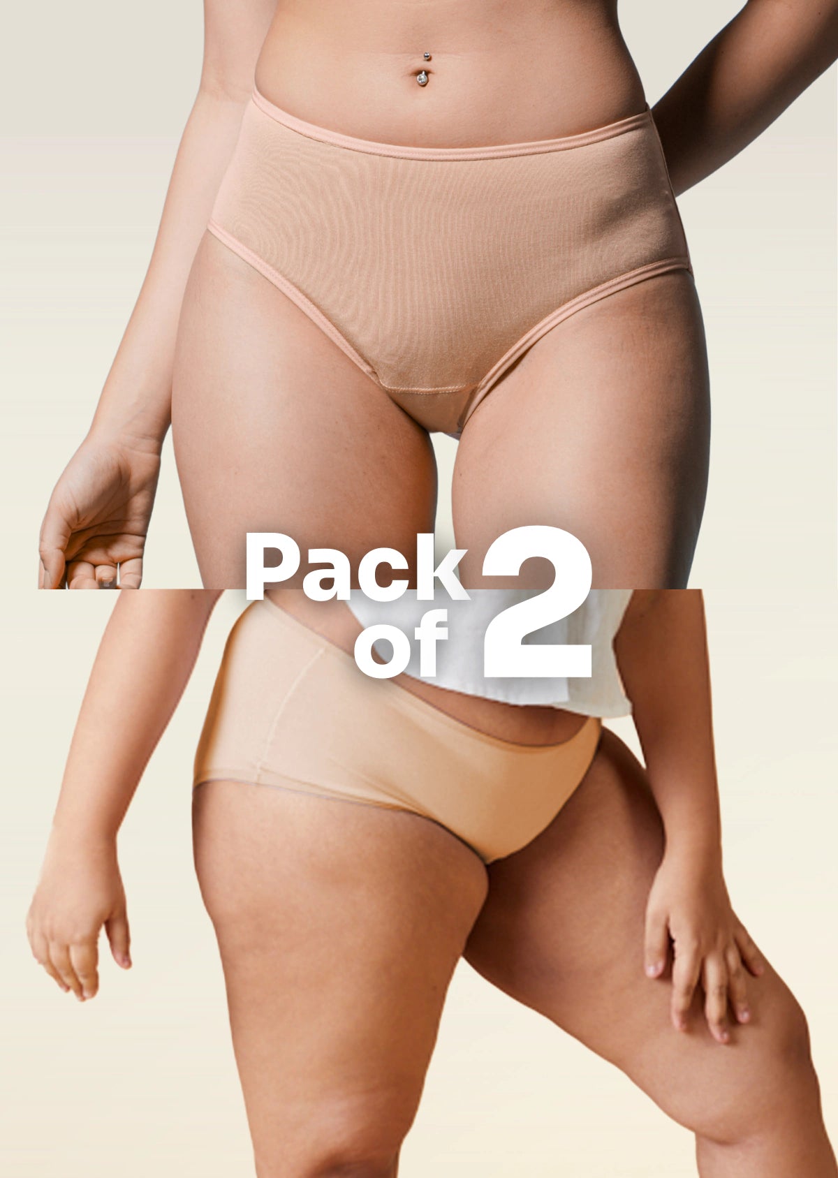 2 Pack - Beige Mid-waist Absorbent Underwear