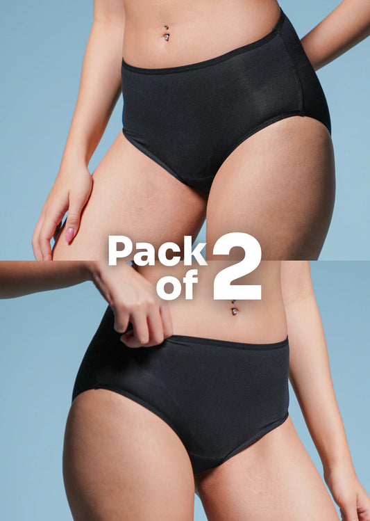 2 Pack - Black Mid-waist Absorbent Underwear