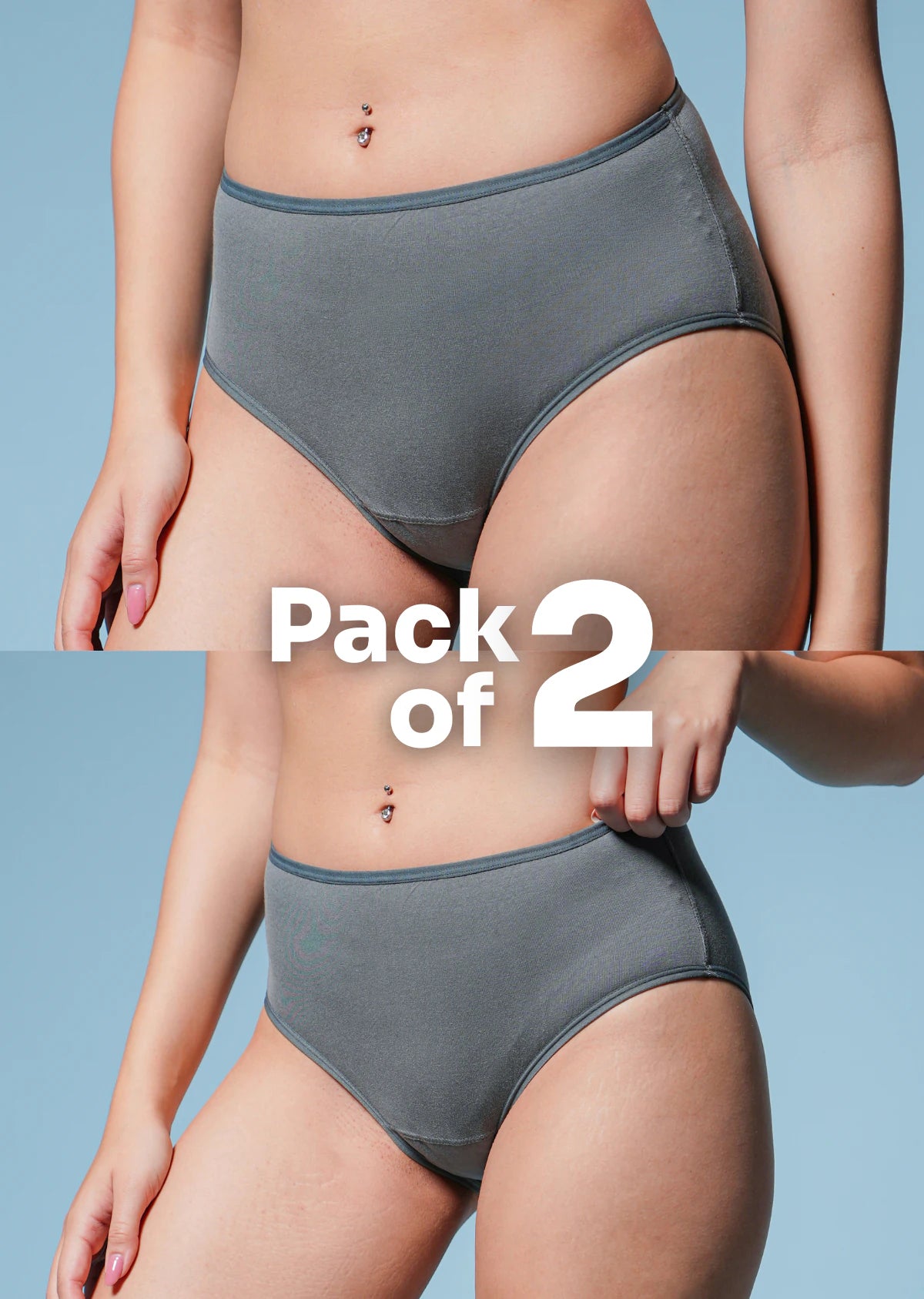 2 Pack - Grey Mid-waist Absorbent Underwear