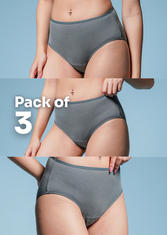 3 Pack - Grey Mid-waist Absorbent Underwear