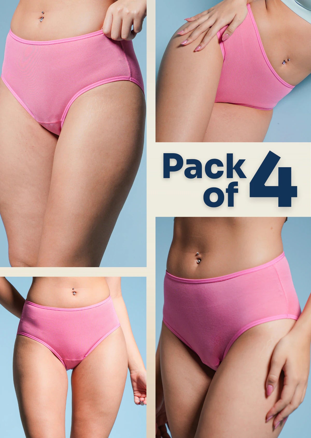4 Pack - Pink Mid-waist Absorbent Underwear
