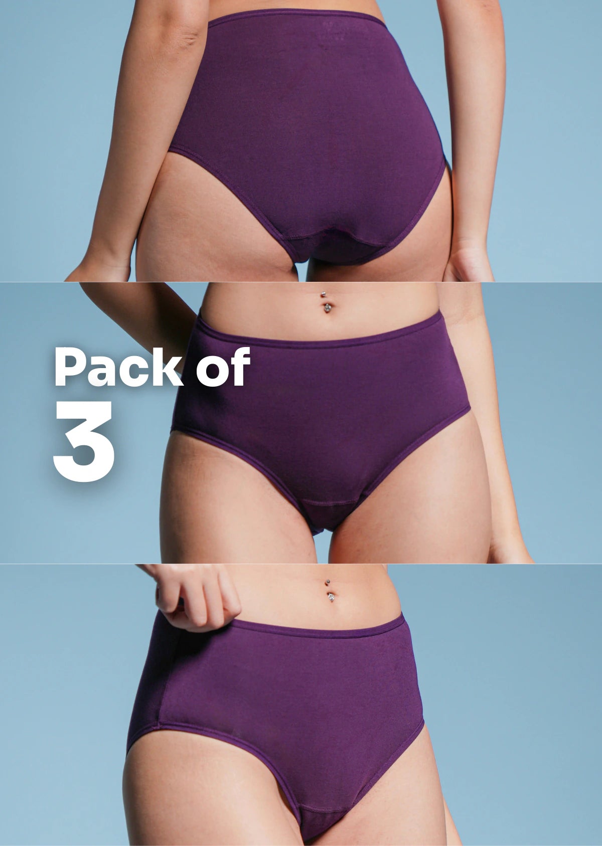 3 Pack - Violet Mid-waist Absorbent Underwear