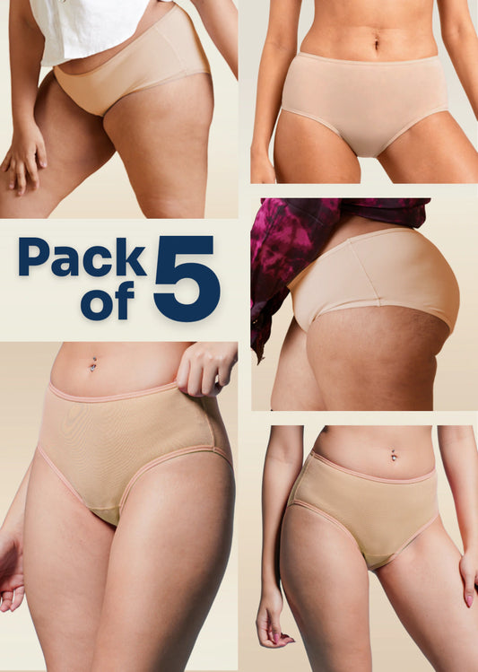 5 Pack - Beige Mid-waist Absorbent Underwear