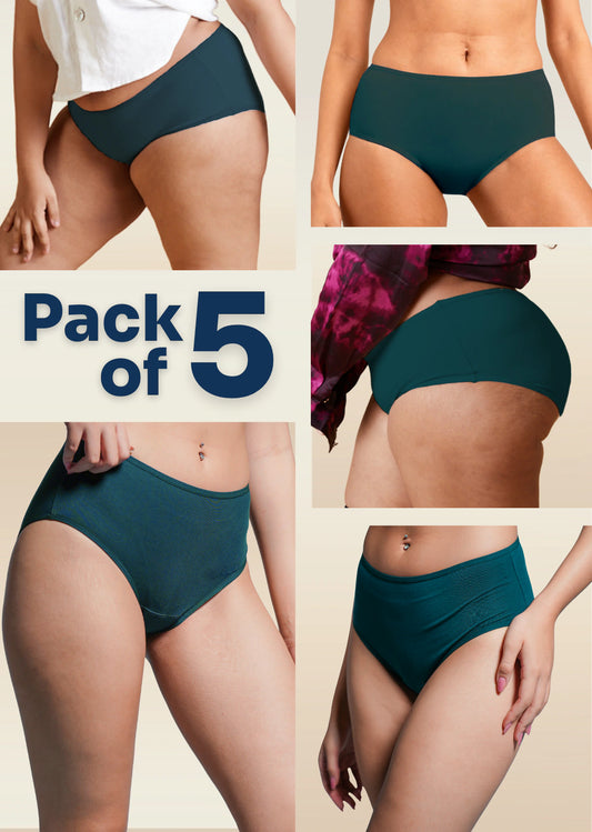 5 Pack - Teal Mid-waist Absorbent Underwear