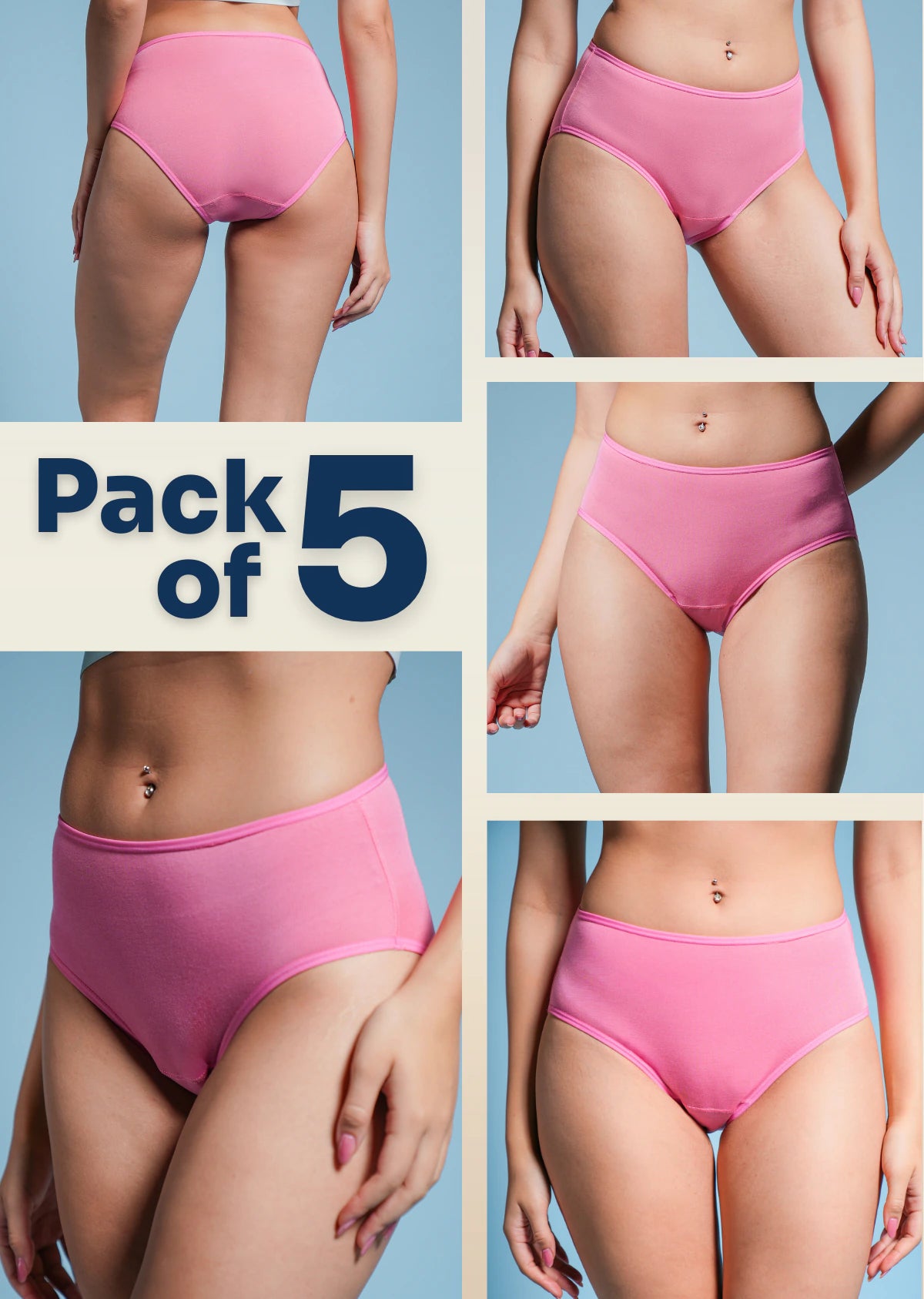 5 Pack - Pink Mid-waist Absorbent Underwear