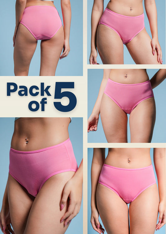 5 Pack - Pink Mid-waist Absorbent Underwear