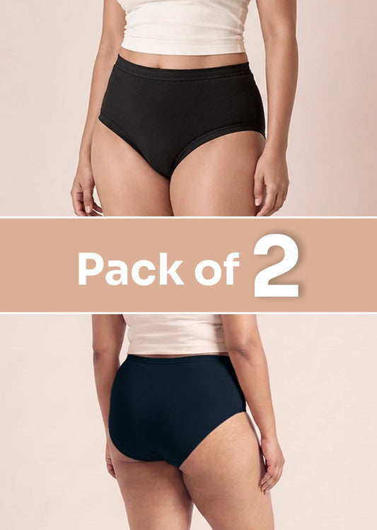 2 Pack - Black High-waist Cotton Absorbent Underwear