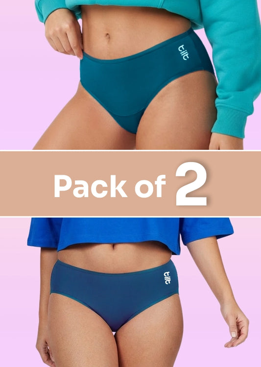 2 Pack - Teen! Mid-waist Bamboo Absorbent Underwear - Blue