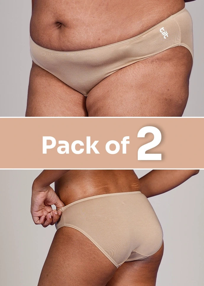 2 Pack - Beige Low-waist Bamboo Absorbent Underwear