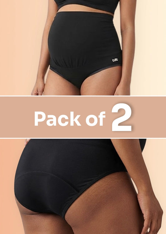 2 Pack - Leakproof Maternity Underwear Black - Over Bump