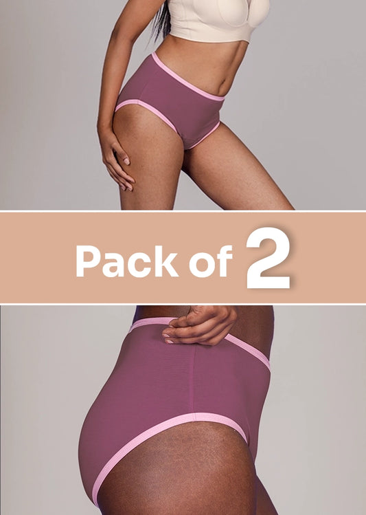 2 Pack - Mauve High-waist Cotton Absorbent Underwear