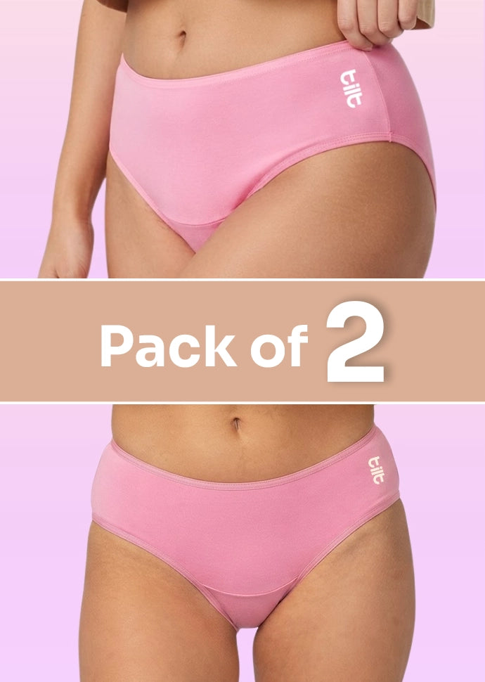 2 Pack - Teen! Mid-waist Bamboo Absorbent Underwear - Pink