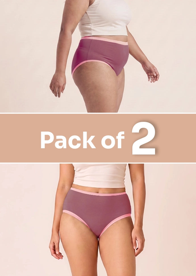 2 Pack - Mauve High-waist Cotton Absorbent Underwear