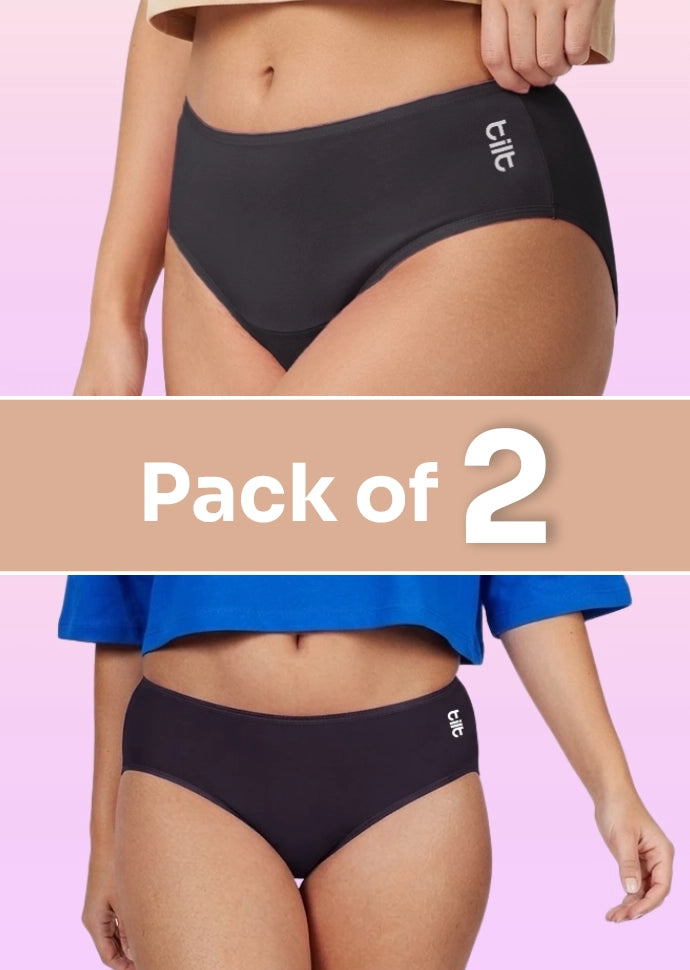 2 Pack - Teen! Mid-waist Bamboo Absorbent Underwear - Black