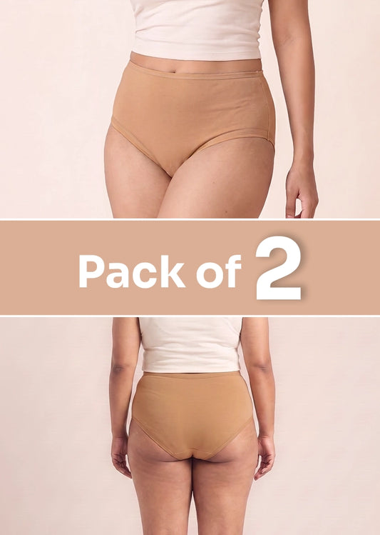 2 Pack - Beige High-waist Cotton Absorbent Underwear