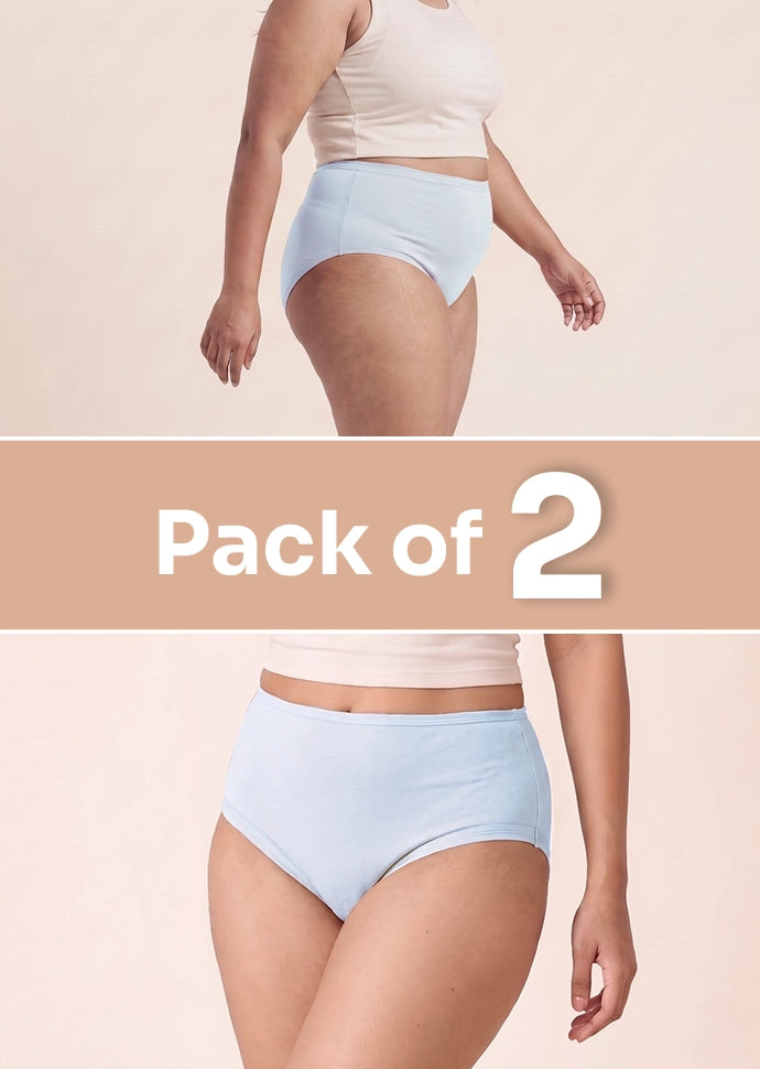 2 Pack - Blue High-waist Cotton Absorbent Underwear