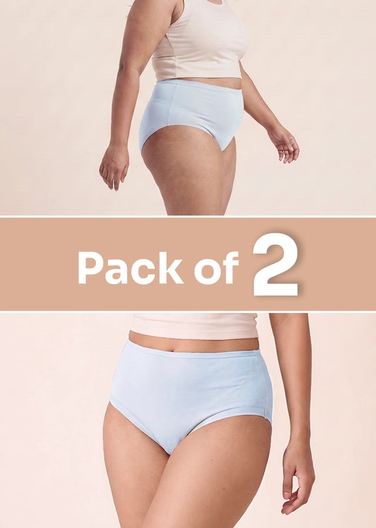 2 Pack - Blue High-waist Cotton Absorbent Underwear