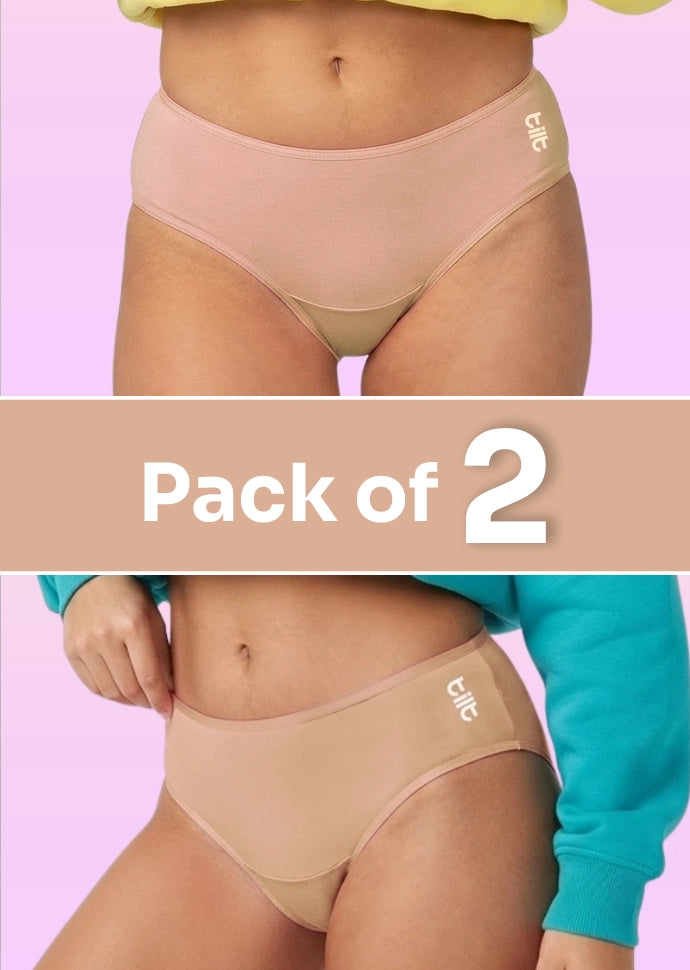 2 Pack - Teen! Mid-waist Bamboo Absorbent Underwear - Beige