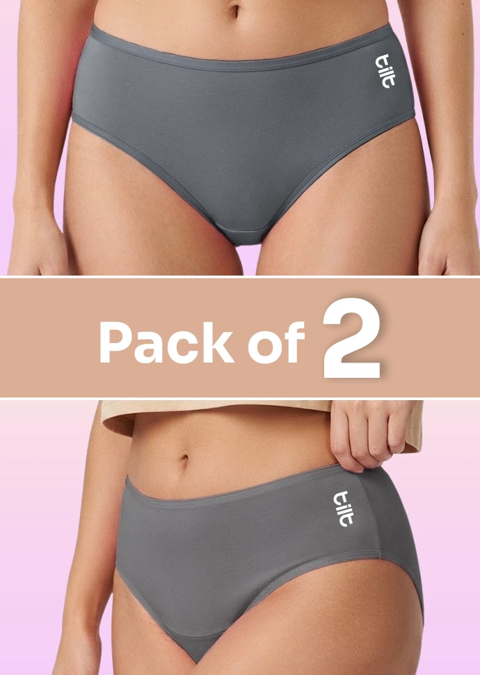 2 Pack - Teen! Mid-waist Bamboo Absorbent Underwear - Grey