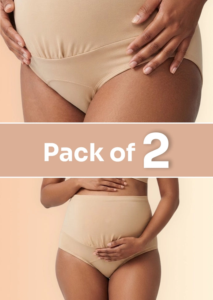 2 Pack - Leakproof Maternity Underwear Beige - Over Bump