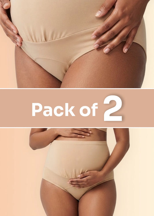 2 Pack - Leakproof Maternity Underwear Beige - Over Bump