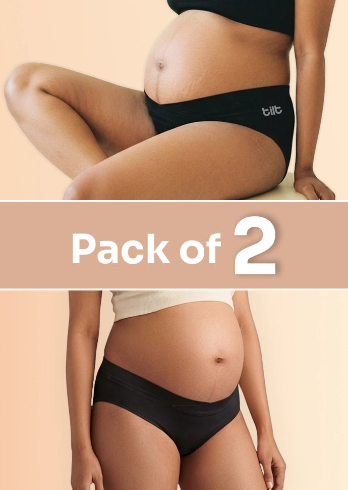 2 Pack - Leakproof Maternity Underwear Black - Below Bump