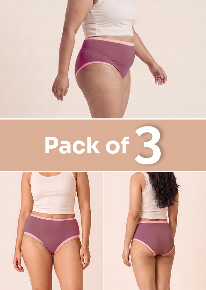 3 Pack - Mauve High-waist Cotton Absorbent Underwear