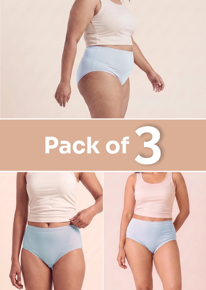 3 Pack - Blue High-waist Cotton Absorbent Underwear
