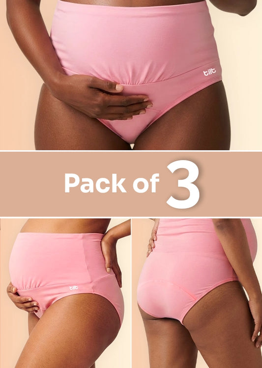 3 Pack - Leakproof Maternity Underwear Pink - Over Bump