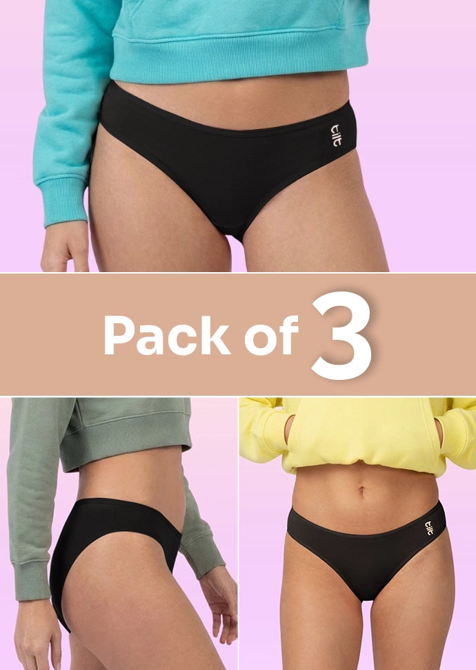 3 Pack - Teen! Low-waist Bamboo Absorbent Underwear - Black
