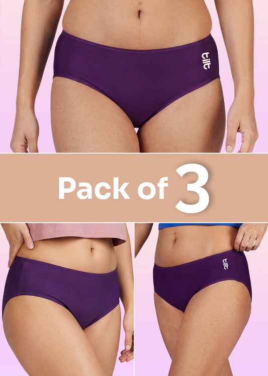 3 Pack - Teen! Mid-waist Bamboo Absorbent Underwear - Violet