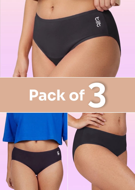 3 Pack - Teen! Mid-waist Bamboo Absorbent Underwear - Black