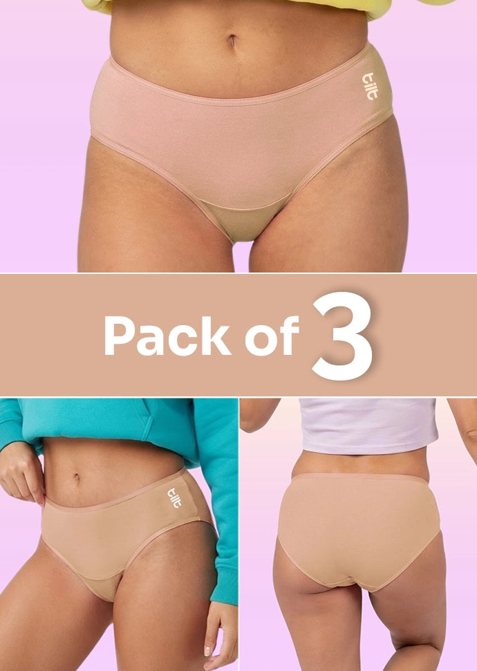 3 Pack - Teen! Mid-waist Bamboo Absorbent Underwear - Beige