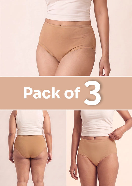 3 Pack - Beige High-waist Cotton Absorbent Underwear