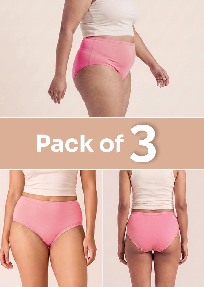 3 Pack - Pink High-waist Cotton Absorbent Underwear