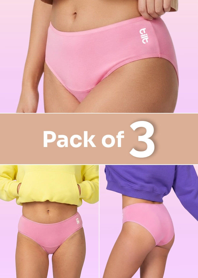 3 Pack - Teen! Mid-waist Bamboo Absorbent Underwear - Pink